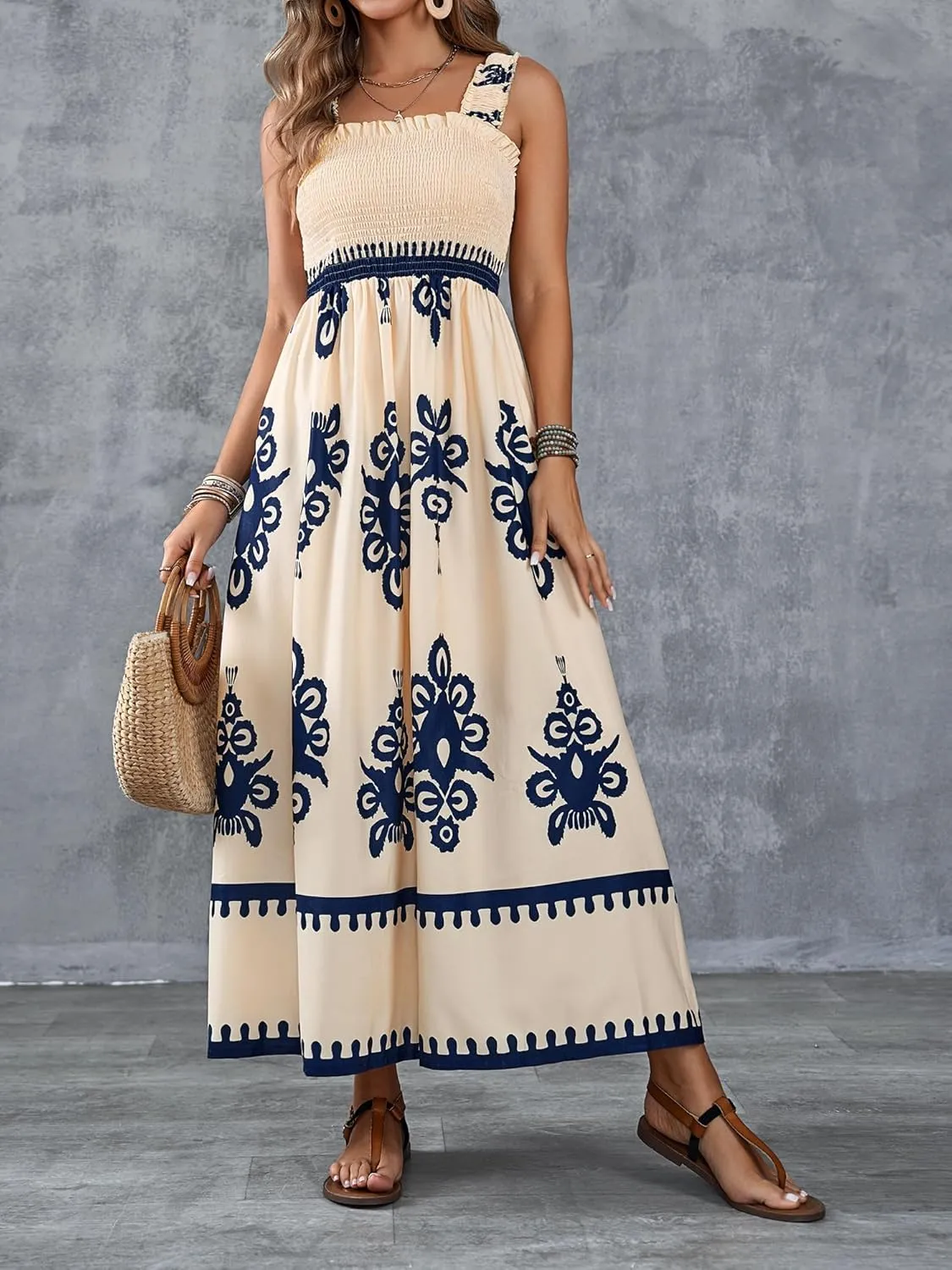 Womens Square Neck Boho Maxi Dress Casual Long Spring Summer Dresses Sundresses for Women Beach Vacation 2025